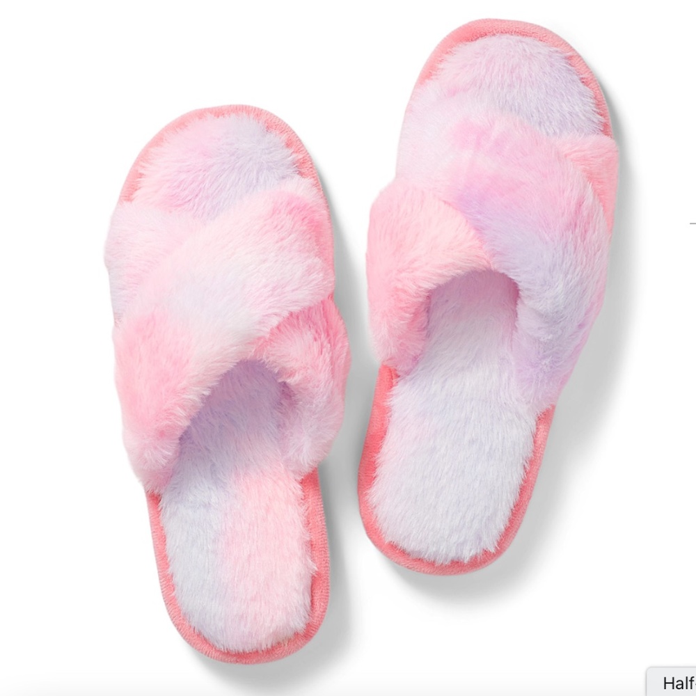 Pastel faux fur crossed slide slippers NWT